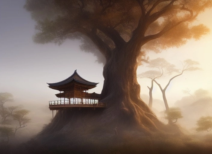 00695-4117325963-a highly detailed epic cinematic concept art CG render digital painting artwork_  big oak treehouse in misty desert with buddhis.webp